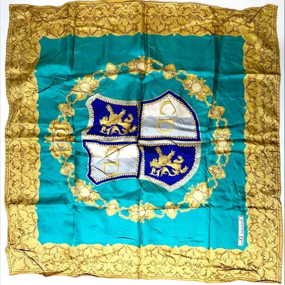 Dior Turquoise and Gold Scarf